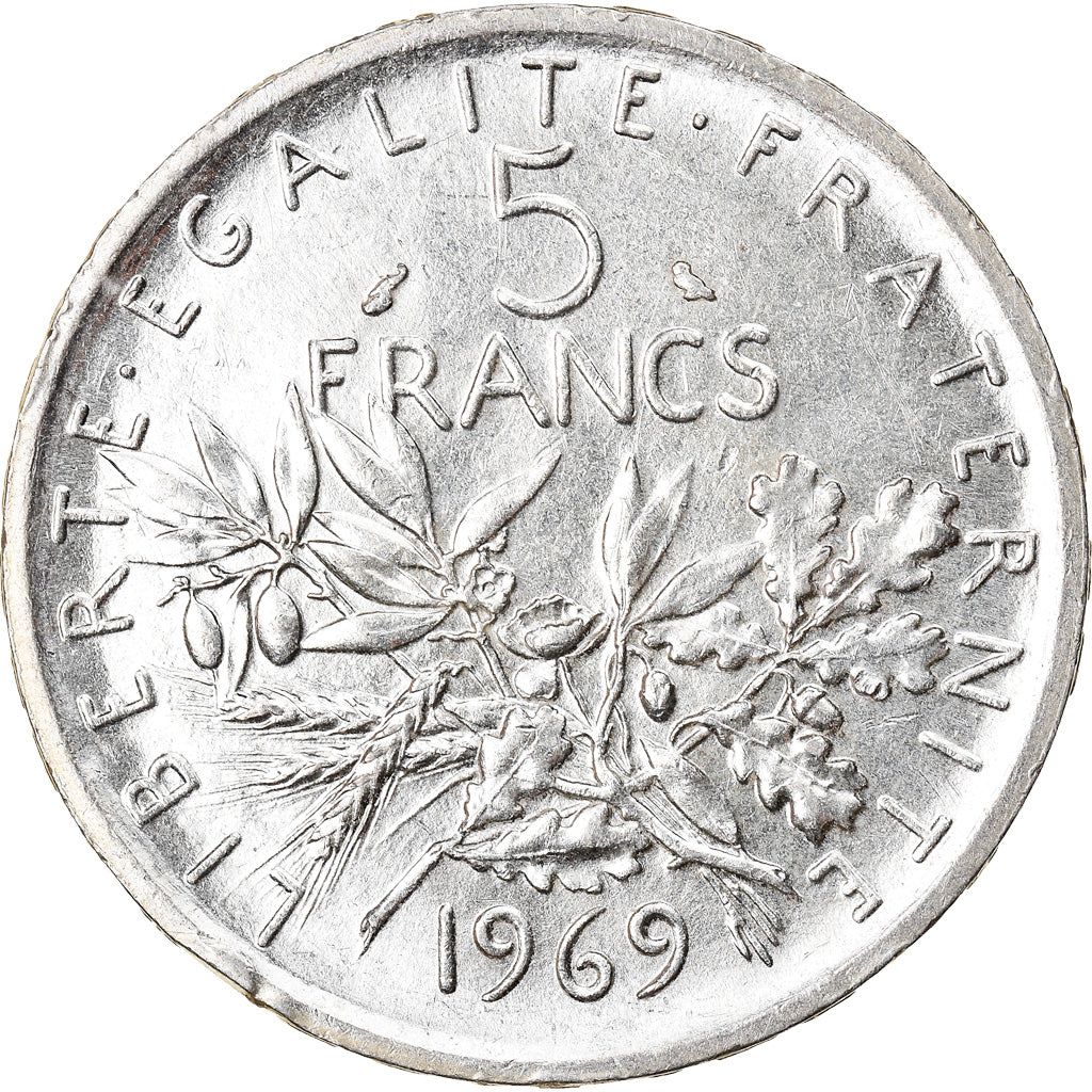 Munten, Frankrijk, Semeuse, 5 Francs, 1969, PR, Zilver, KM:926, Gadoury:770