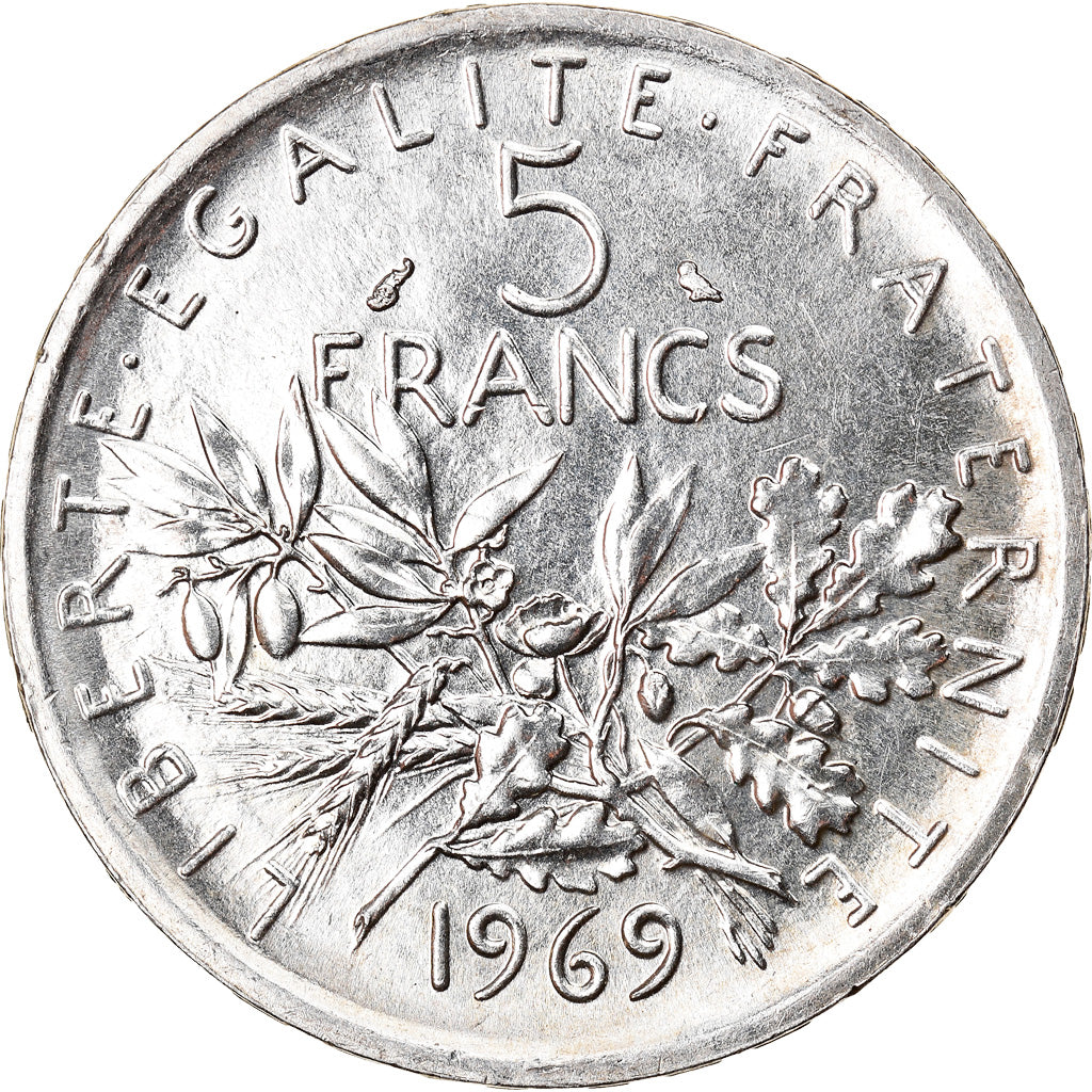 Münze, Frankreich, Semeuse, 5 Francs, 1969, UNZ, Silber, KM:926, Gadoury:770