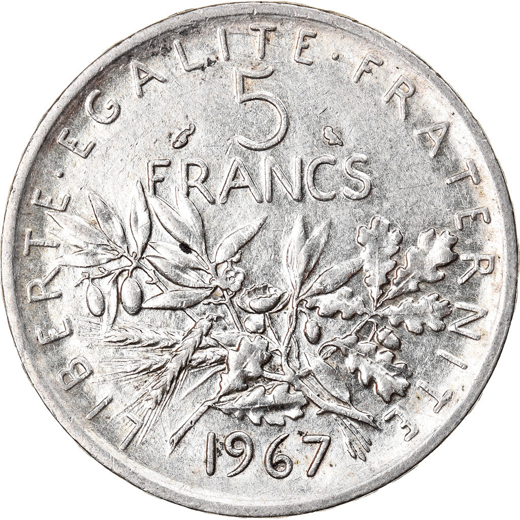 Munten, Frankrijk, Semeuse, 5 Francs, 1967, Paris, ZF, Zilver, KM:926