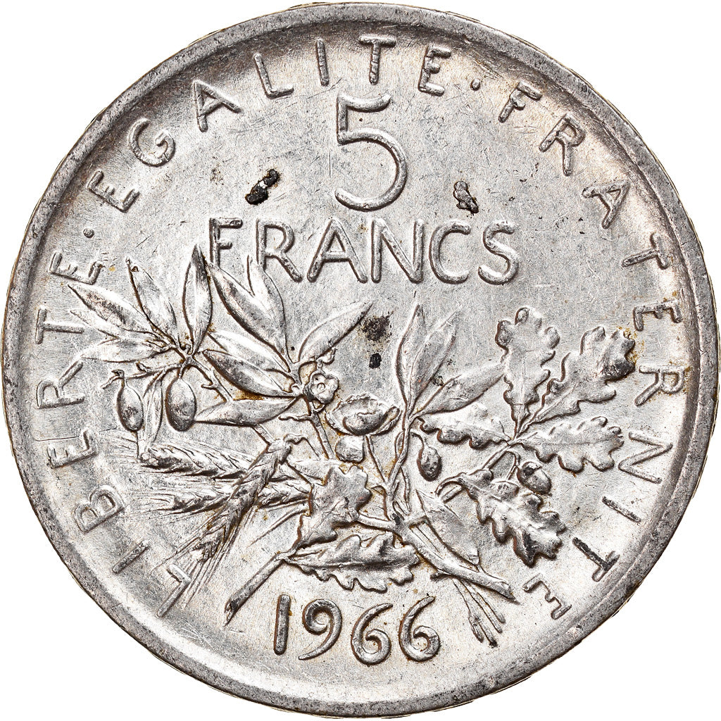 Moneda, Francia, Semeuse, 5 Francs, 1966, MBC+, Plata, KM:926, Gadoury:770