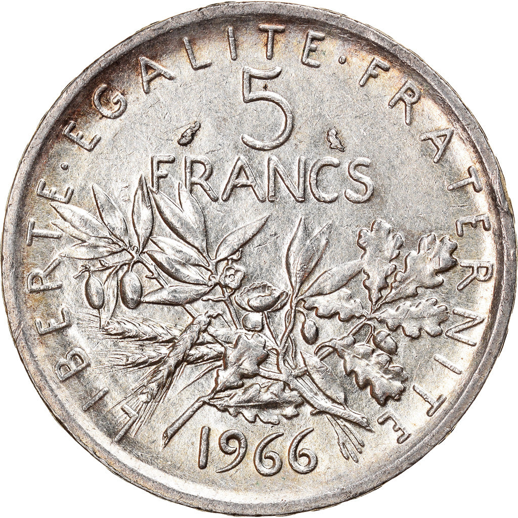 Moeda, França, Semeuse, 5 Francs, 1966, AU(55-58), Prata, KM:926, Gadoury:770