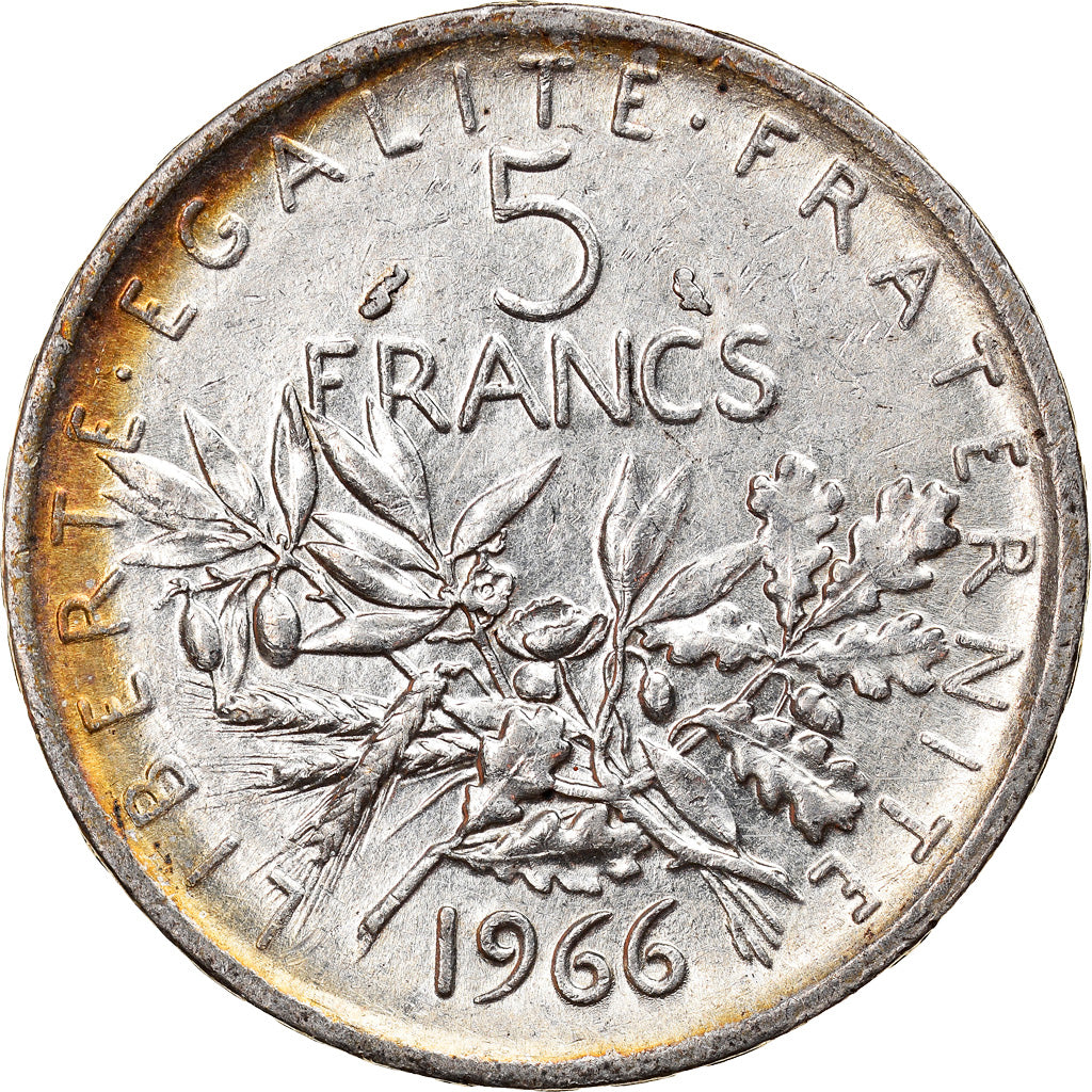 Munten, Frankrijk, Semeuse, 5 Francs, 1966, PR+, Zilver, KM:926, Gadoury:770