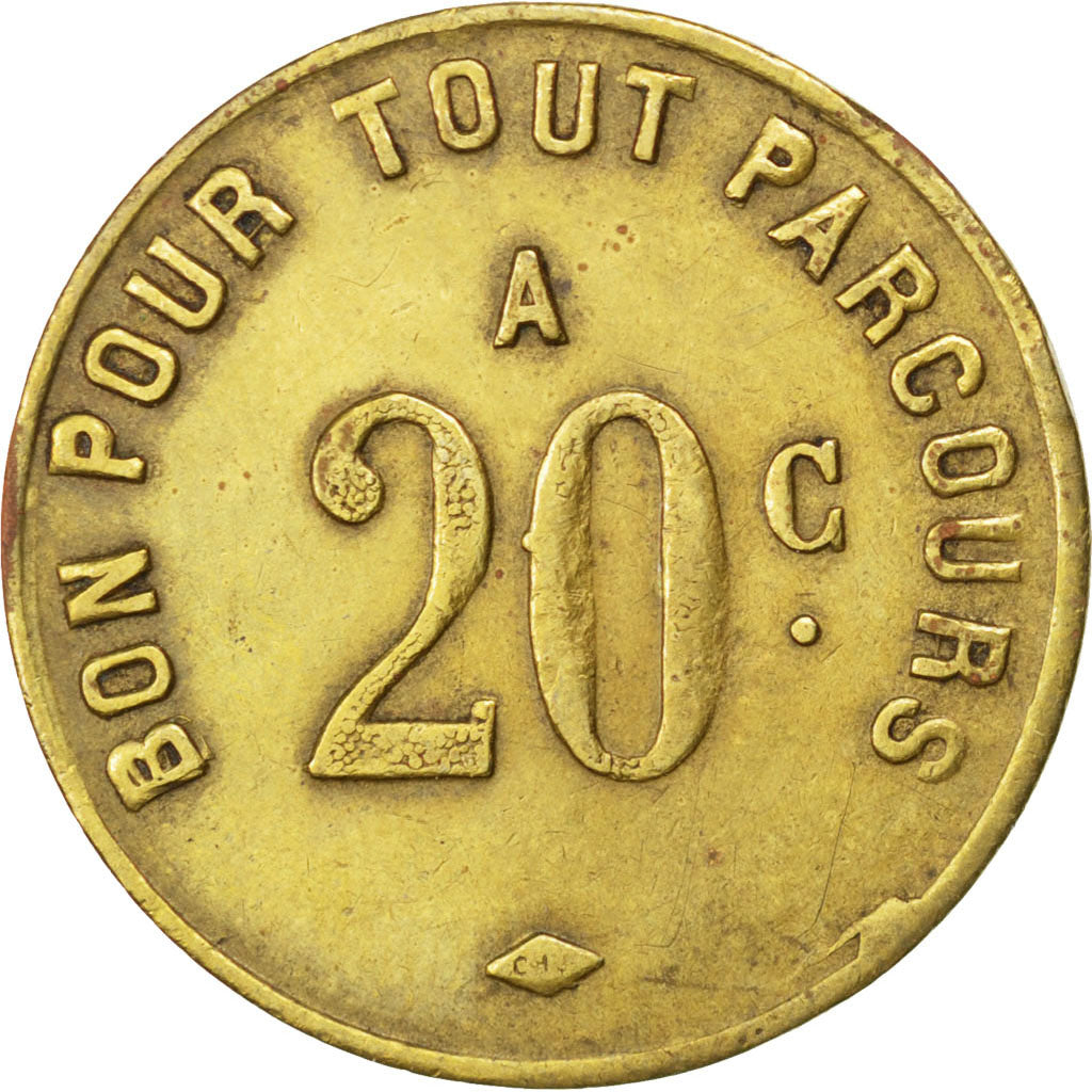 France, 20 Centimes, EF(40-45), Brass, Elie #C980.3c, 3.56