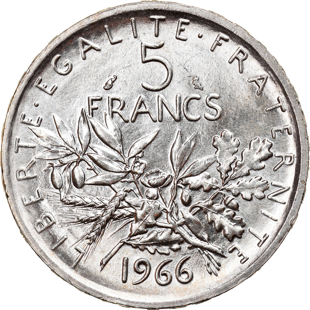 Munten, Frankrijk, Semeuse, 5 Francs, 1966, UNC-, Zilver, KM:926, Gadoury:770