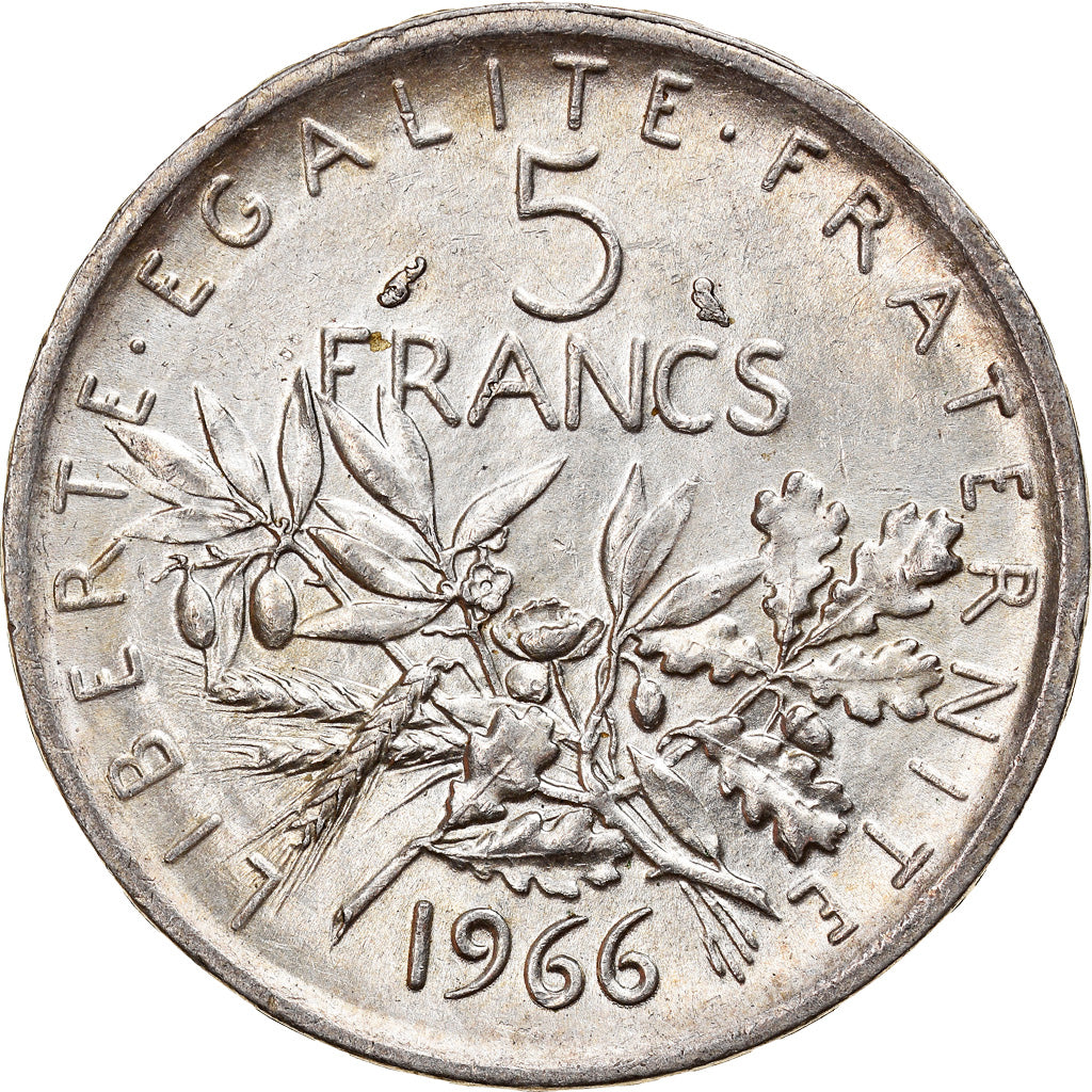 Moeda, França, Semeuse, 5 Francs, 1966, MS(63), Prata, KM:926, Gadoury:770