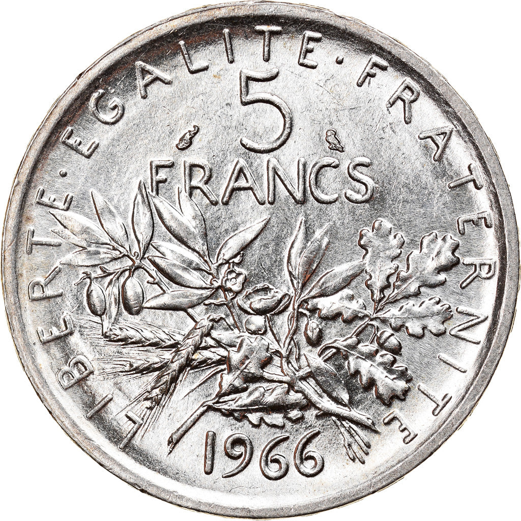 Munten, Frankrijk, Semeuse, 5 Francs, 1966, UNC-, Zilver, KM:926, Gadoury:770