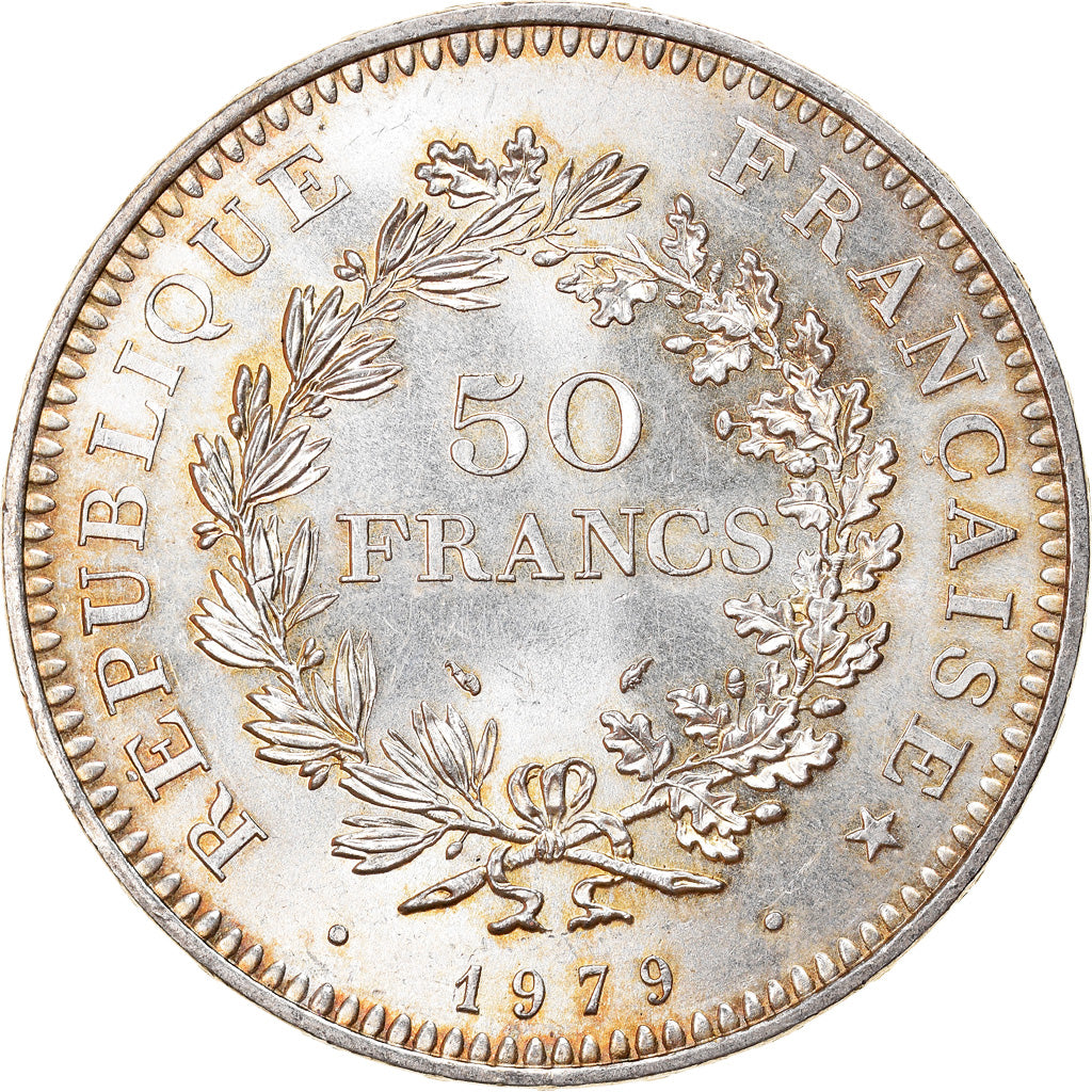 Moeda, França, Hercule, 50 Francs, 1979, Paris, MS(63), Prata, KM:941.1