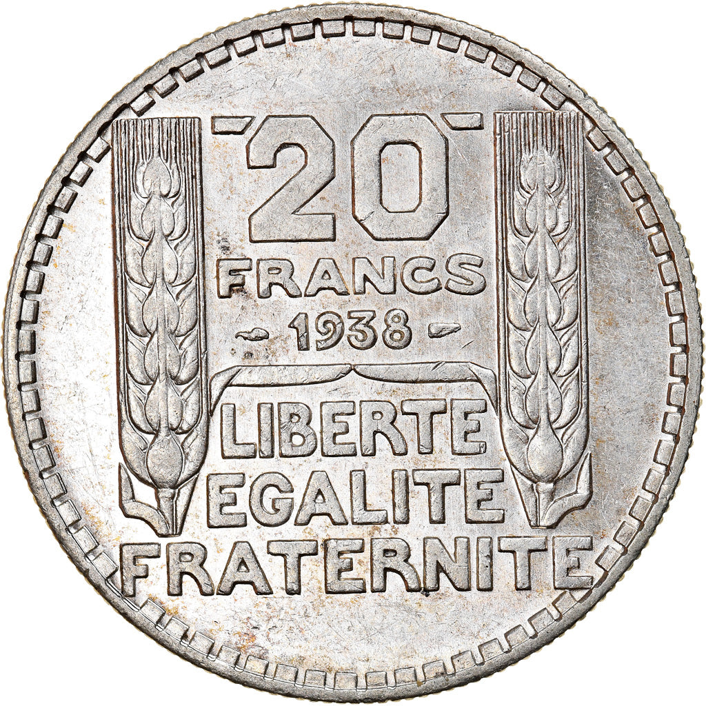 Moneta, Francja, Turin, 20 Francs, 1938, Paris, MS(60-62), Srebro, KM:879