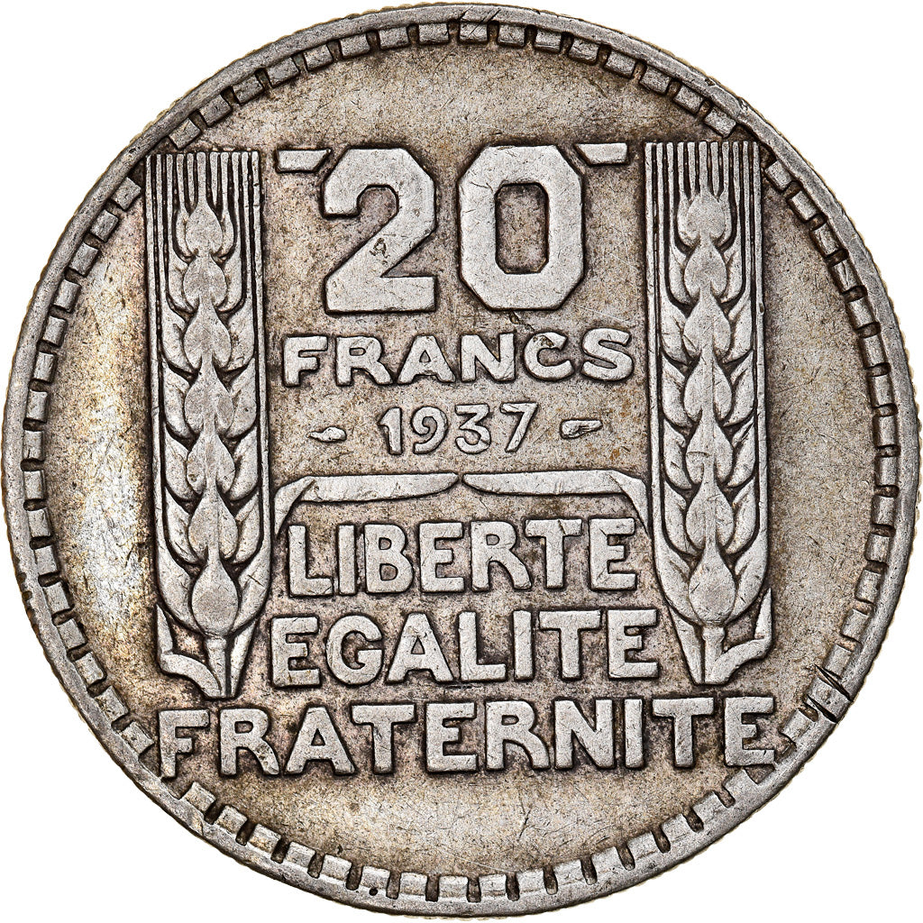 Moneta, Francia, Turin, 20 Francs, 1937, Paris, MB+, Argento, KM:879