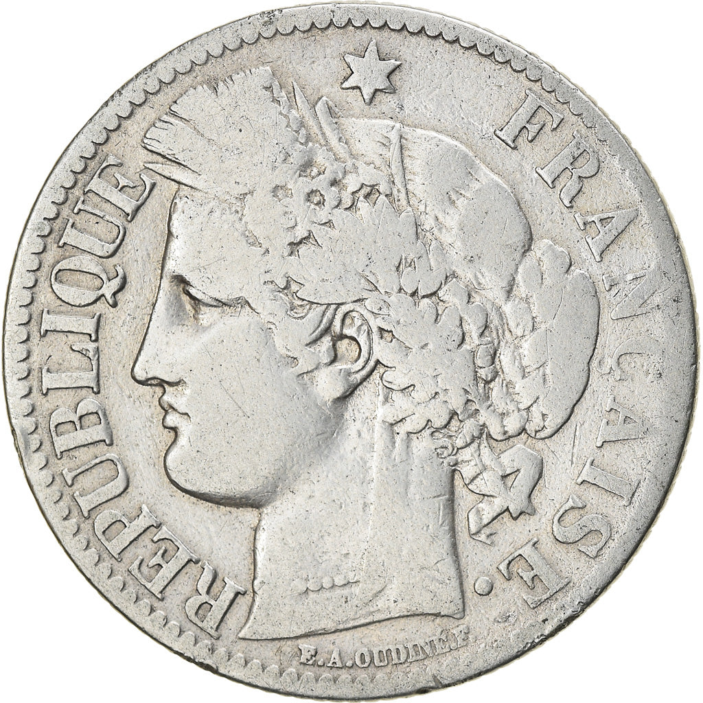 Moneta, Francia, Cérès, 2 Francs, 1871, Bordeaux, MB, Argento, KM:817.2