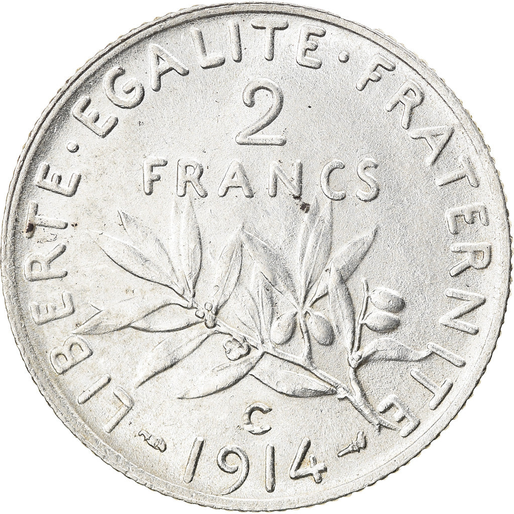 Munten, Frankrijk, Semeuse, 2 Francs, 1914, Castelsarrasin, UNC-, Zilver