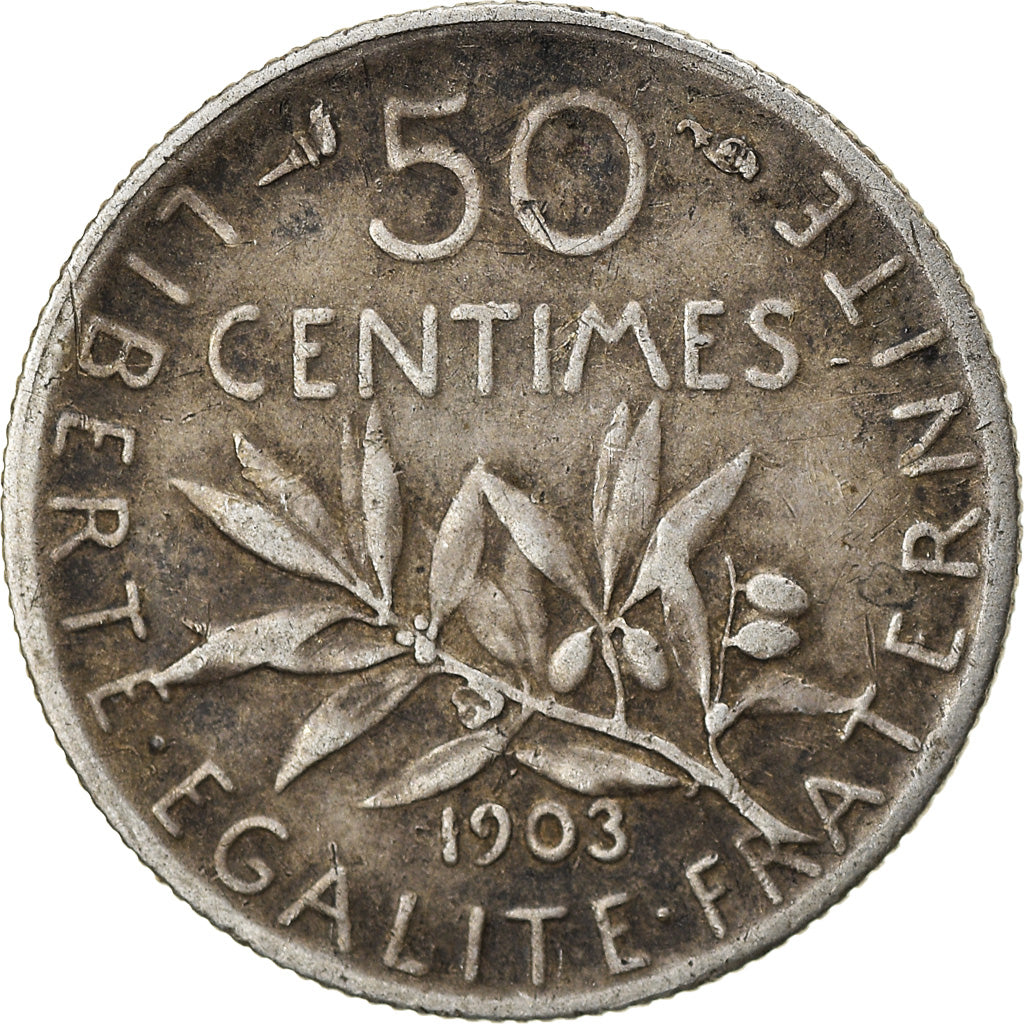Moeda, França, Semeuse, 50 Centimes, 1903, Paris, EF(40-45), Prata, KM:854