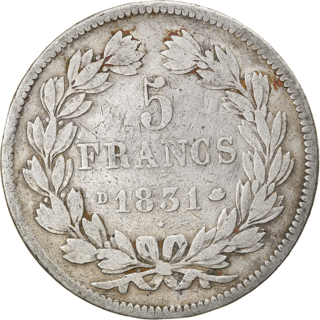 Coin, France, Louis-Philippe, 5 Francs, 1831, Lyon, VF(20-25), Silver, KM:744.2
