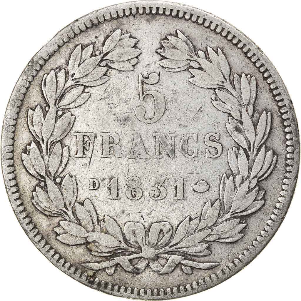 Münze, Frankreich, Louis-Philippe, 5 Francs, 1831, Lyon, S+, Silber, KM:744.2