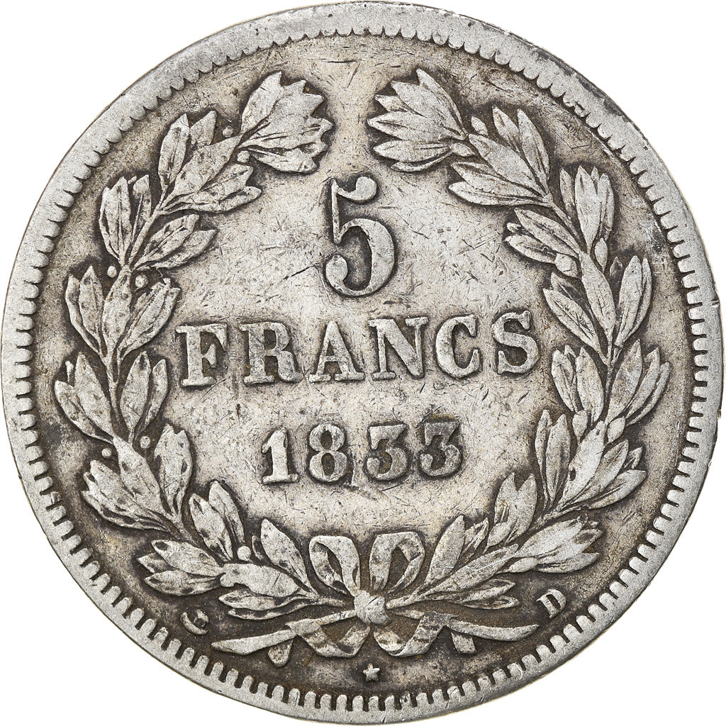 Münze, Frankreich, Louis-Philippe, 5 Francs, 1833, Lyon, S, Silber, KM:749.4