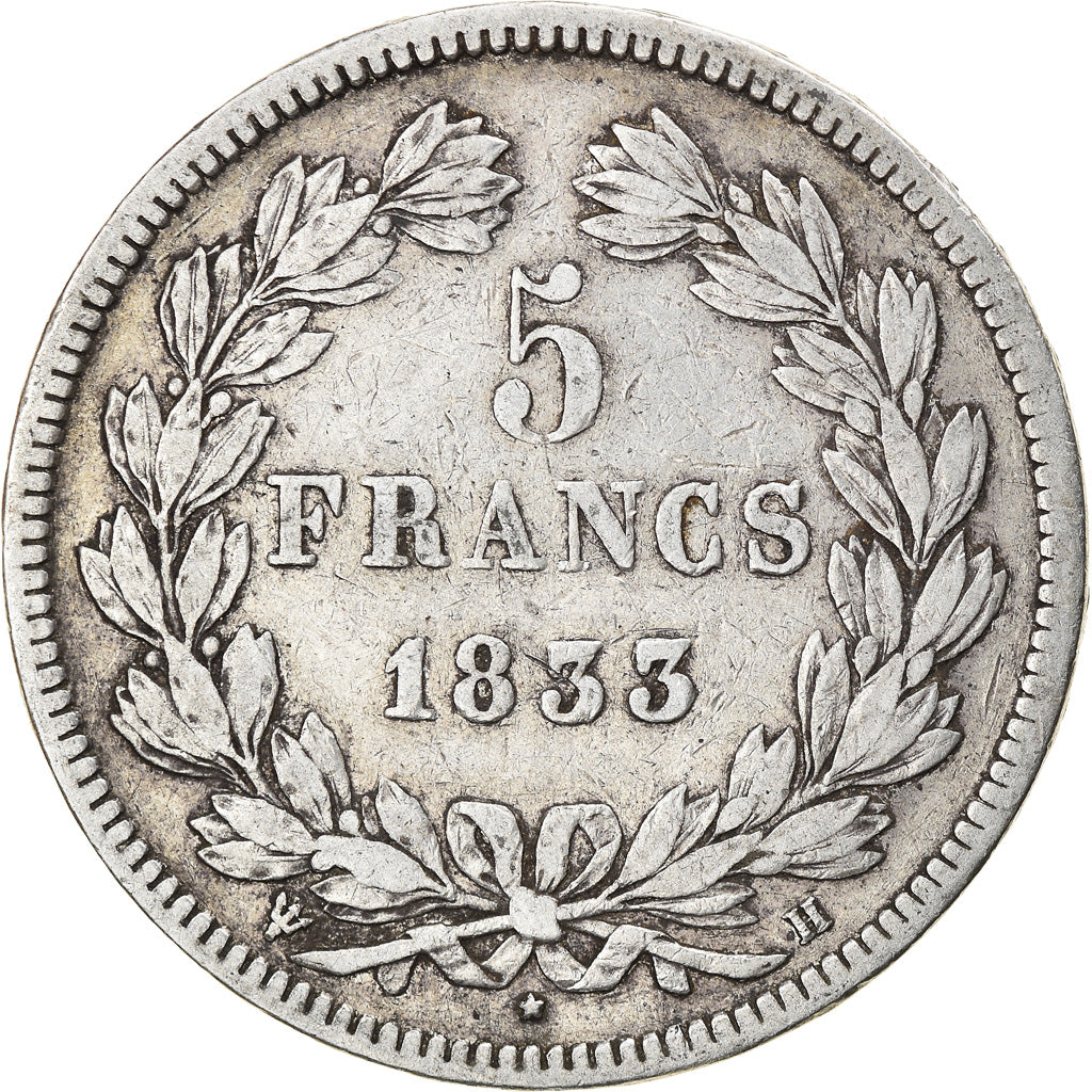 Münze, Frankreich, Louis-Philippe, 5 Francs, 1833, La Rochelle, S+, Silber