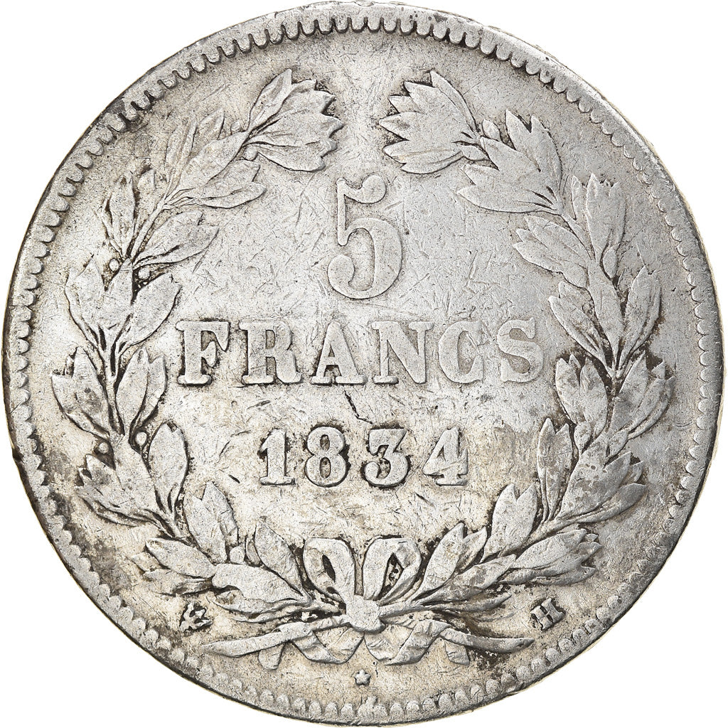 Coin, France, Louis-Philippe, 5 Francs, 1834, La Rochelle, VF(20-25), Silver