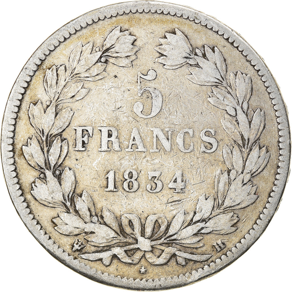 Coin, France, Louis-Philippe, 5 Francs, 1834, La Rochelle, VF(20-25), Silver
