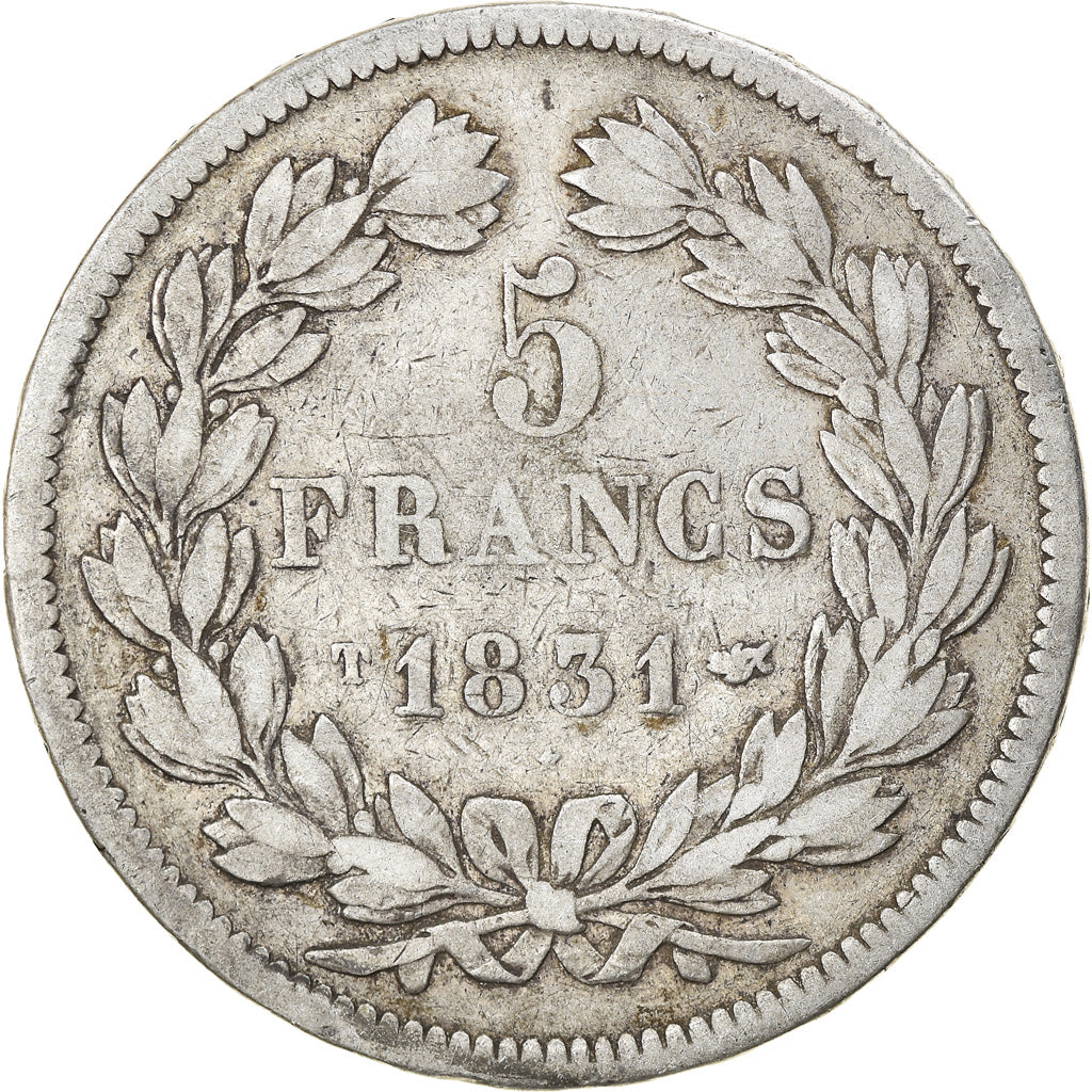 Moneta, Francia, Louis-Philippe, 5 Francs, 1831, Nantes, MB, Argento, KM:745.12