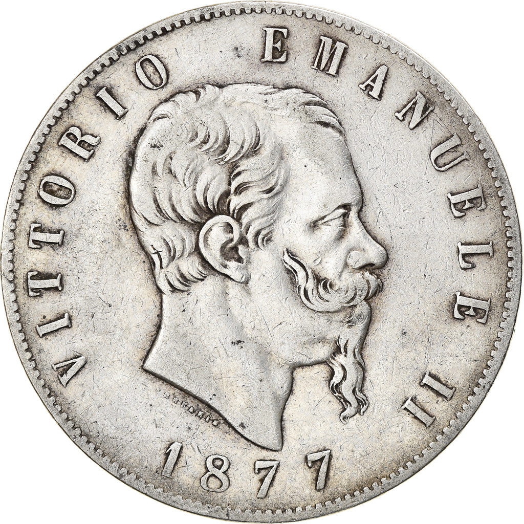 Moneta, Italia, Vittorio Emanuele II, 5 Lire, 1877, Rome, MB+, Argento, KM:8.4