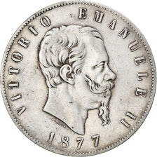 Moneta, Italia, Vittorio Emanuele II, 5 Lire, 1877, Rome, MB+, Argento, KM:8.4