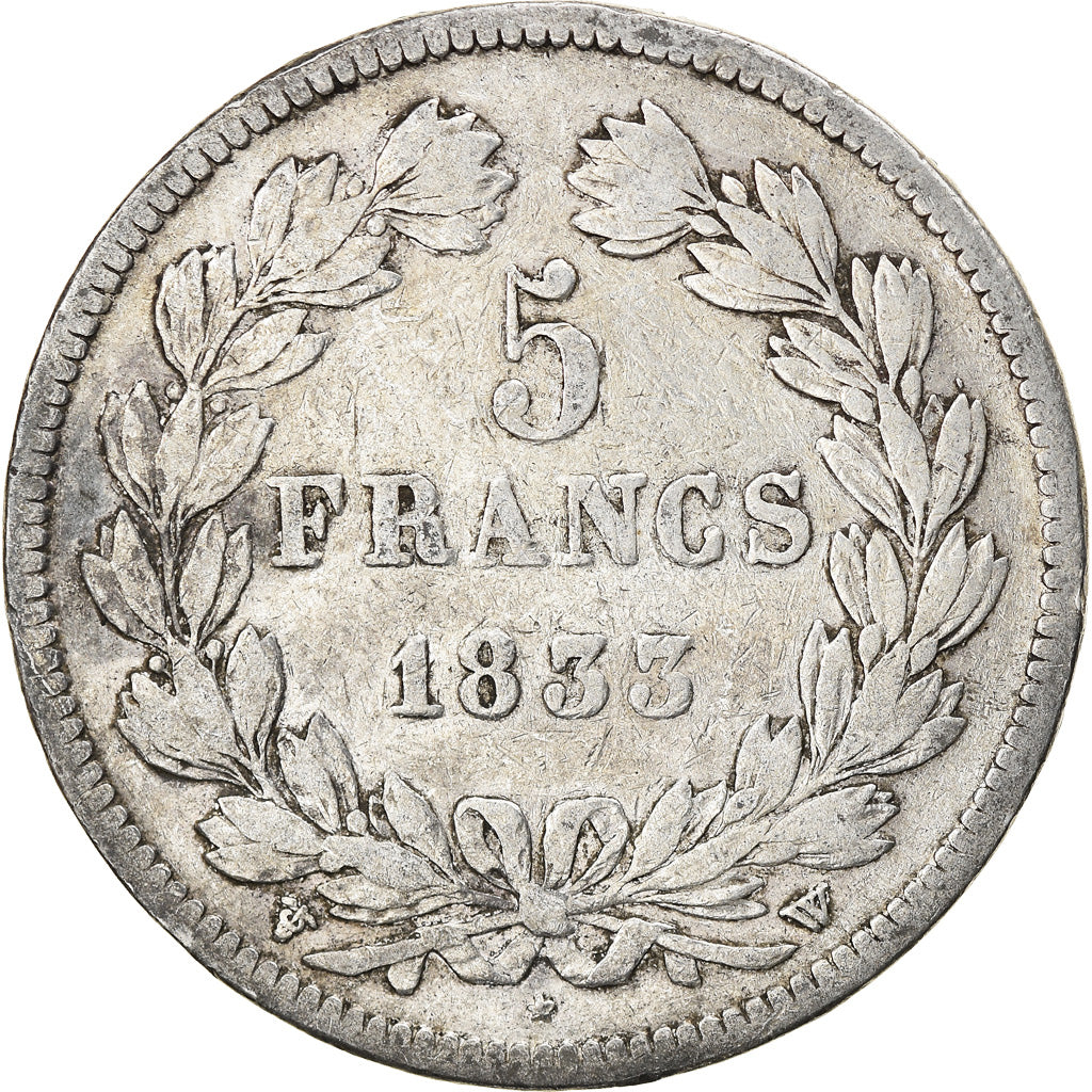 Moneta, Francia, Louis-Philippe, 5 Francs, 1833, Lille, MB, Argento, KM:749.13