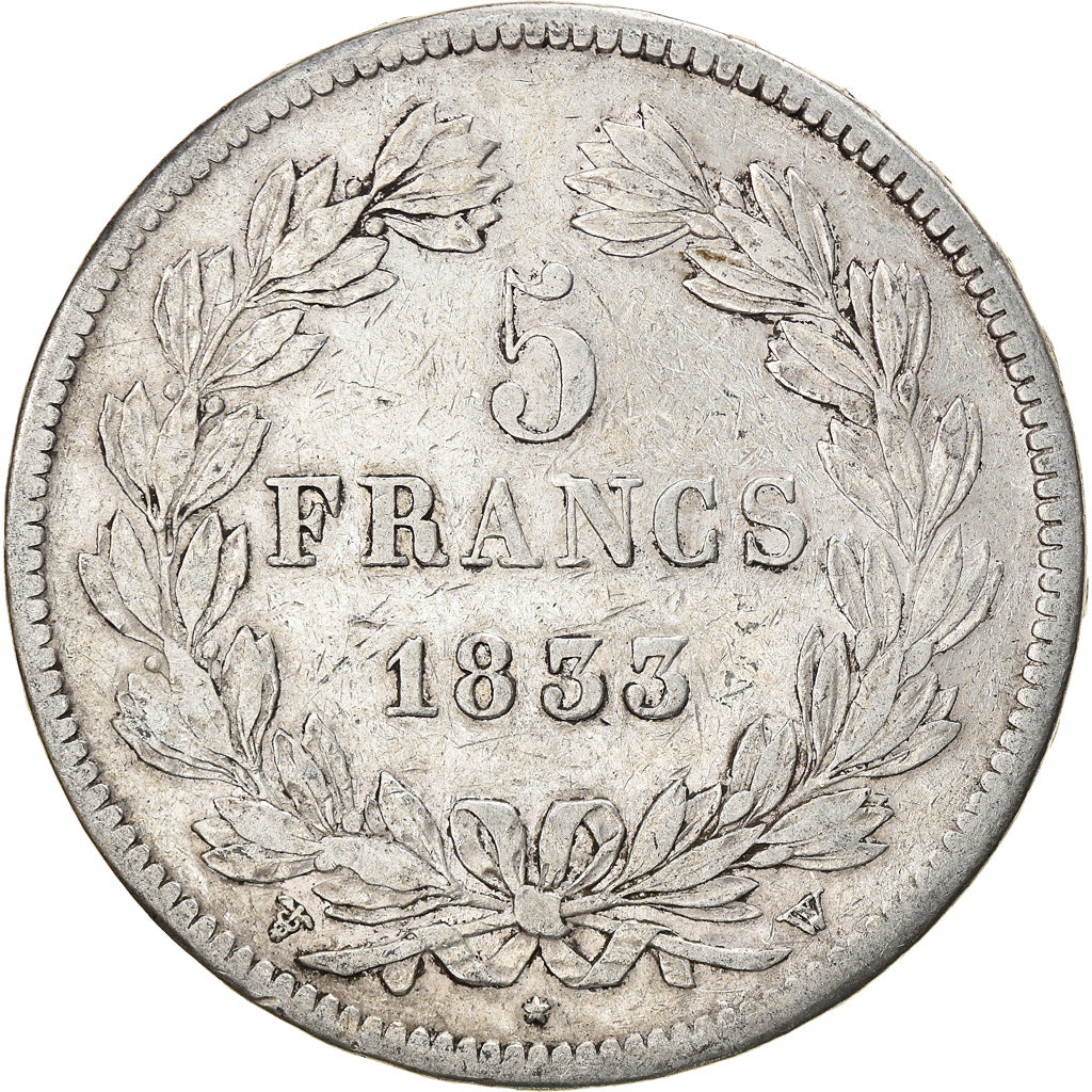 Coin, France, Louis-Philippe, 5 Francs, 1833, Lille, VF(20-25), Silver