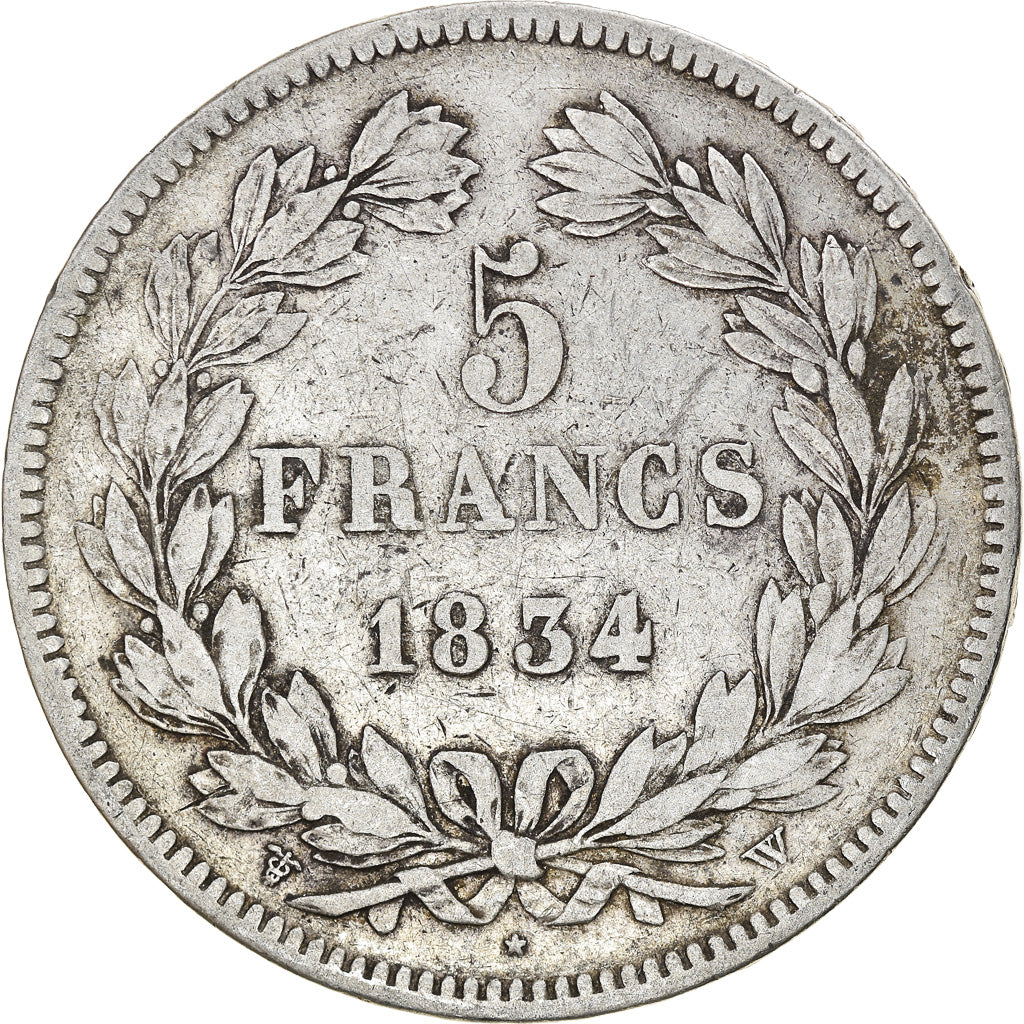 Munten, Frankrijk, Louis-Philippe, 5 Francs, 1834, Lille, FR, Zilver, KM:749.13