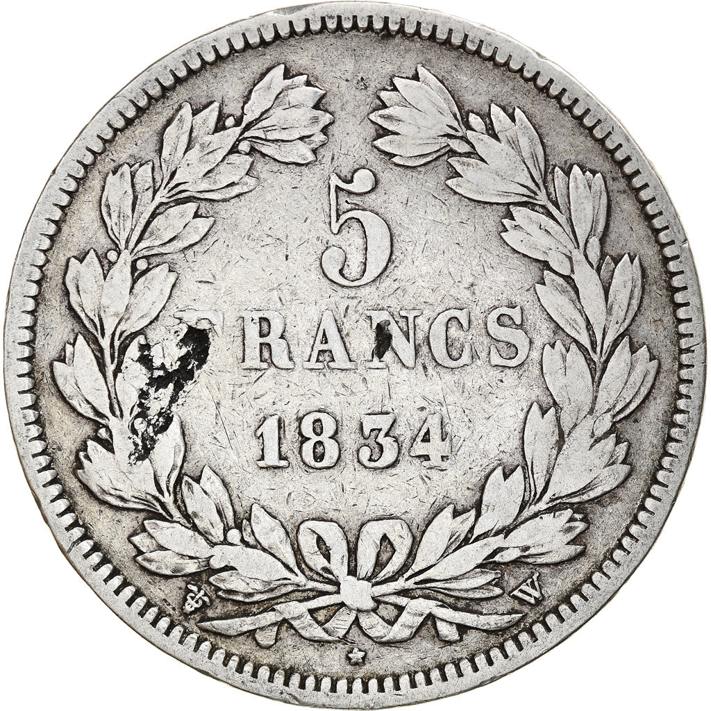 Moneta, Francia, Louis-Philippe, 5 Francs, 1834, Lille, MB, Argento, KM:749.13