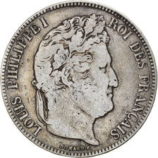 Moeda, França, Louis-Philippe, 5 Francs, 1835, Lille, VF(20-25), Prata