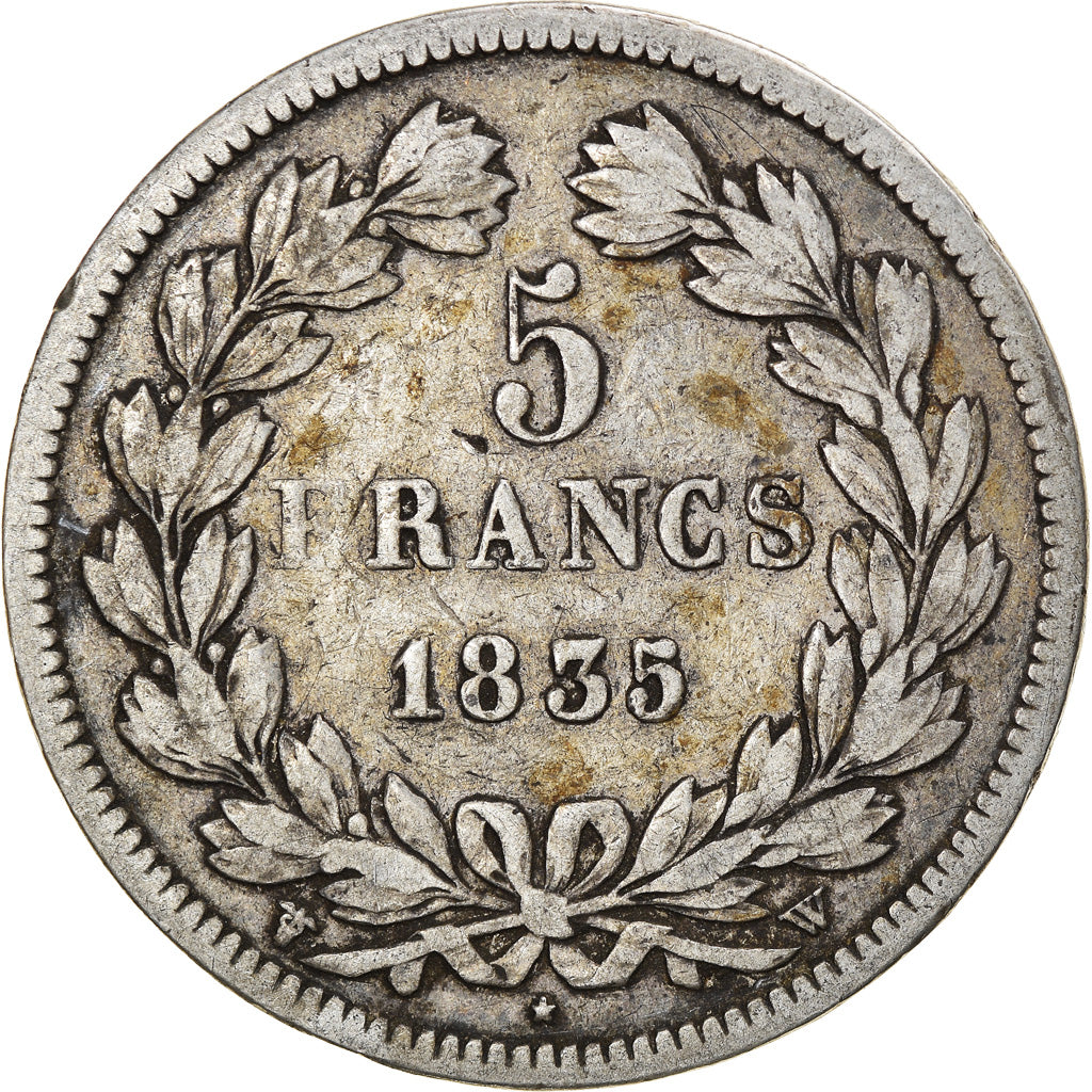 Moeda, França, Louis-Philippe, 5 Francs, 1835, Lille, VF(20-25), Prata