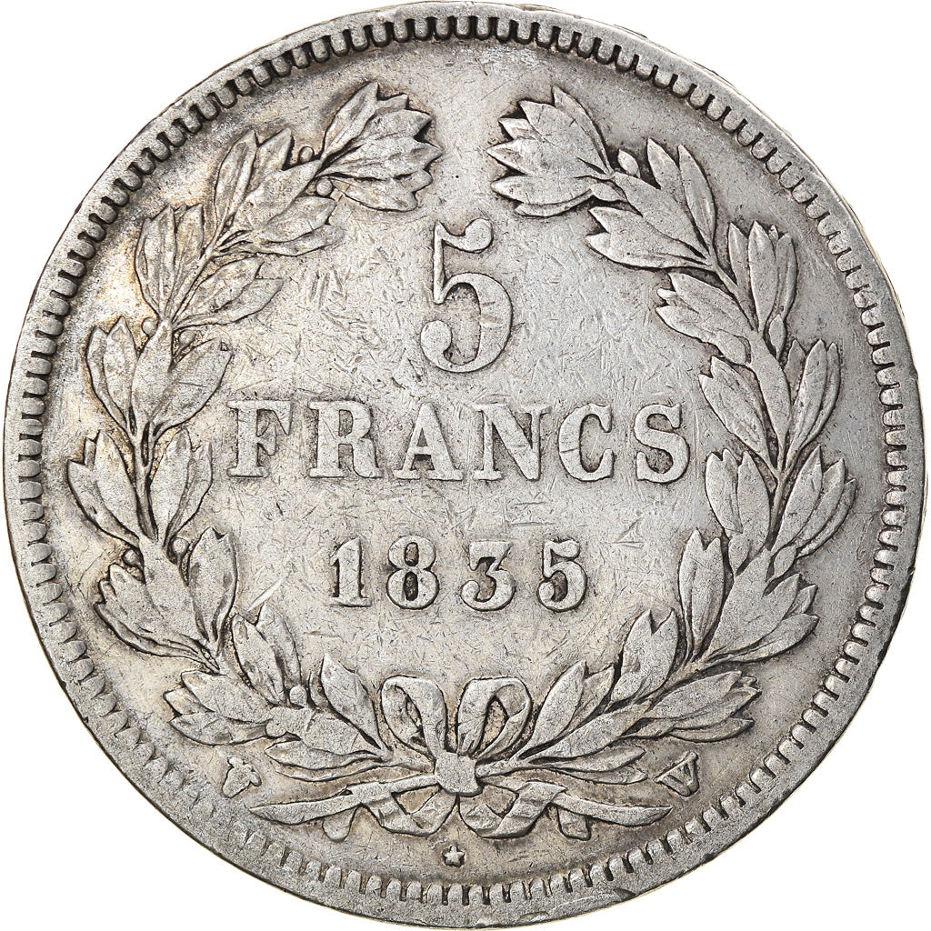 Moneta, Francia, Louis-Philippe, 5 Francs, 1835, Lille, MB+, Argento, KM:749.13