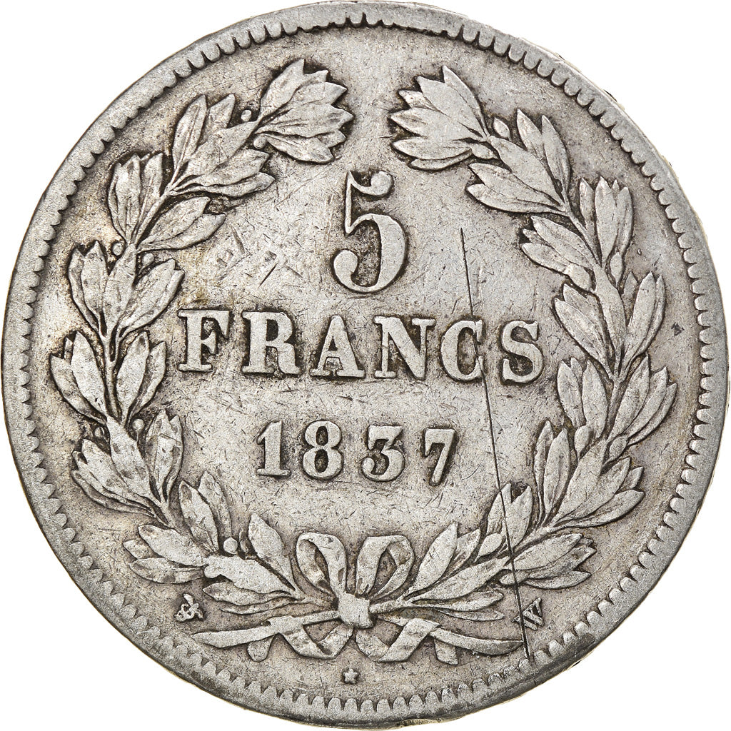 Coin, France, Louis-Philippe, 5 Francs, 1837, Lille, VF(20-25), Silver