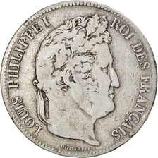 Moneda, Francia, Louis-Philippe, 5 Francs, 1837, Lille, BC+, Plata, KM:749.13