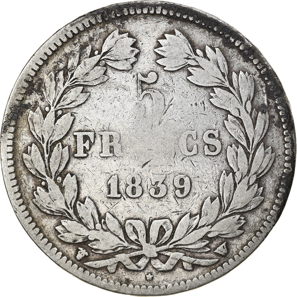 Coin, France, Louis-Philippe, 5 Francs, 1839, Lille, VF(20-25), Silver