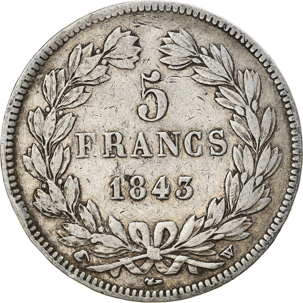 Coin, France, Louis-Philippe, 5 Francs, 1843, Lille, VF(30-35), Silver