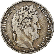 Moeda, França, Louis-Philippe, 5 Francs, 1845, Lille, VF(30-35), Prata
