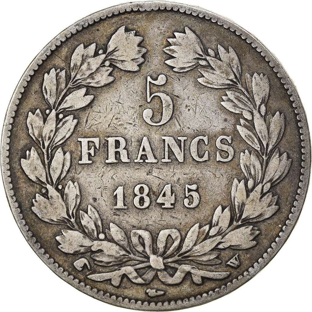 Moeda, França, Louis-Philippe, 5 Francs, 1845, Lille, VF(30-35), Prata