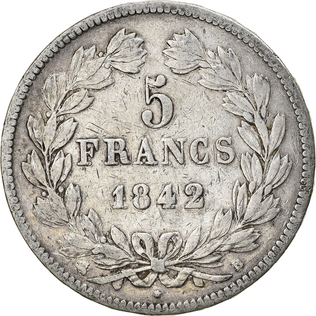 Coin, France, Louis-Philippe, 5 Francs, 1842, Rouen, VF(20-25), Silver, KM:749.2