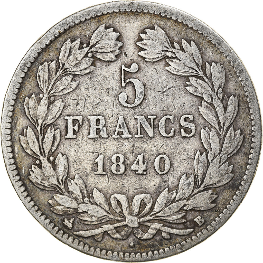Moneta, Francia, Louis-Philippe, 5 Francs, 1840, Rouen, MB, Argento, KM:749.2