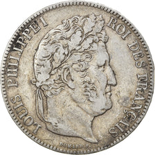 Moneta, Francia, Louis-Philippe, 5 Francs, 1840, Rouen, MB+, Argento, KM:749.2