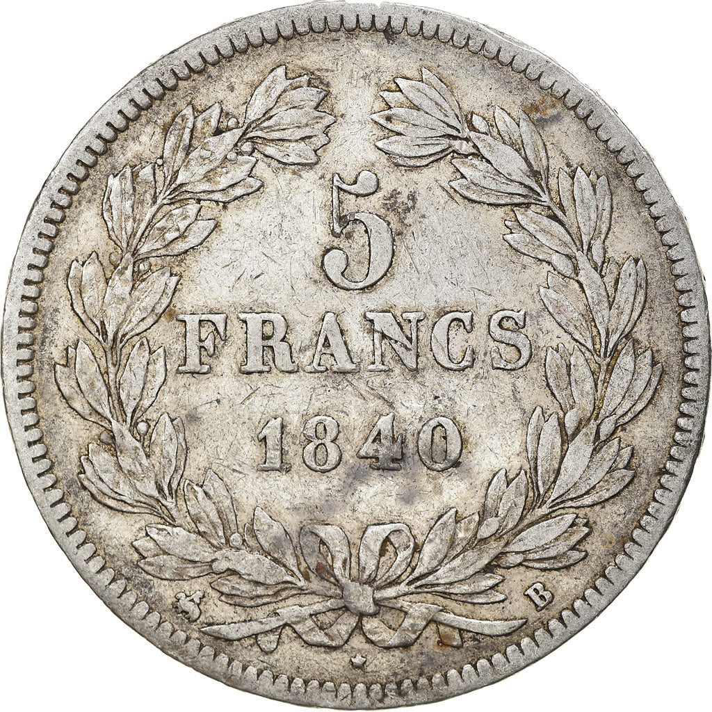 Moneta, Francia, Louis-Philippe, 5 Francs, 1840, Rouen, MB+, Argento, KM:749.2