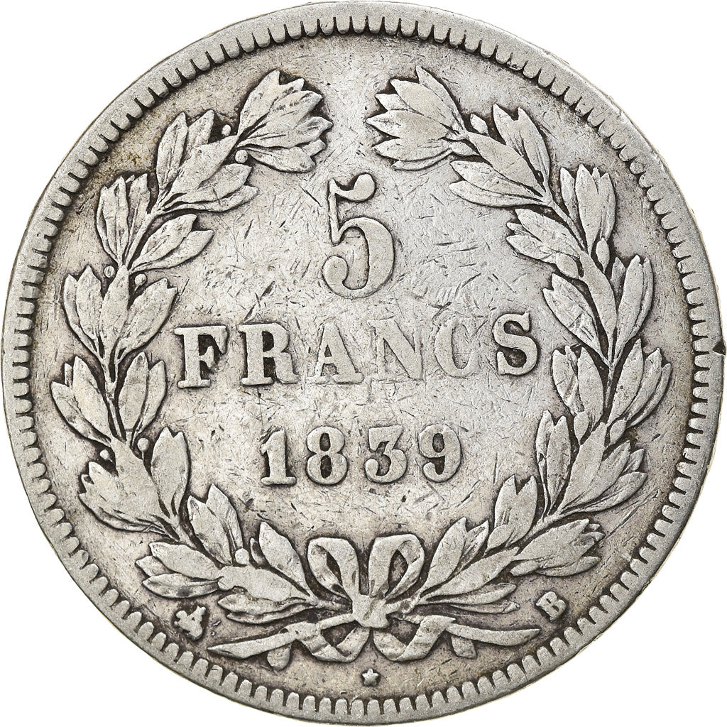 Münze, Frankreich, Louis-Philippe, 5 Francs, 1839, Rouen, S, Silber, KM:749.2
