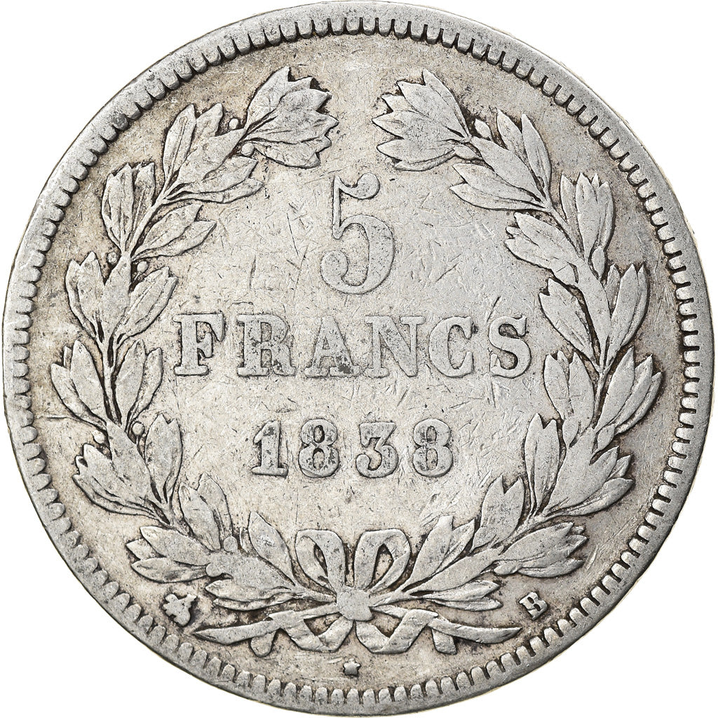 Coin, France, Louis-Philippe, 5 Francs, 1838, Rouen, VF(30-35), Silver