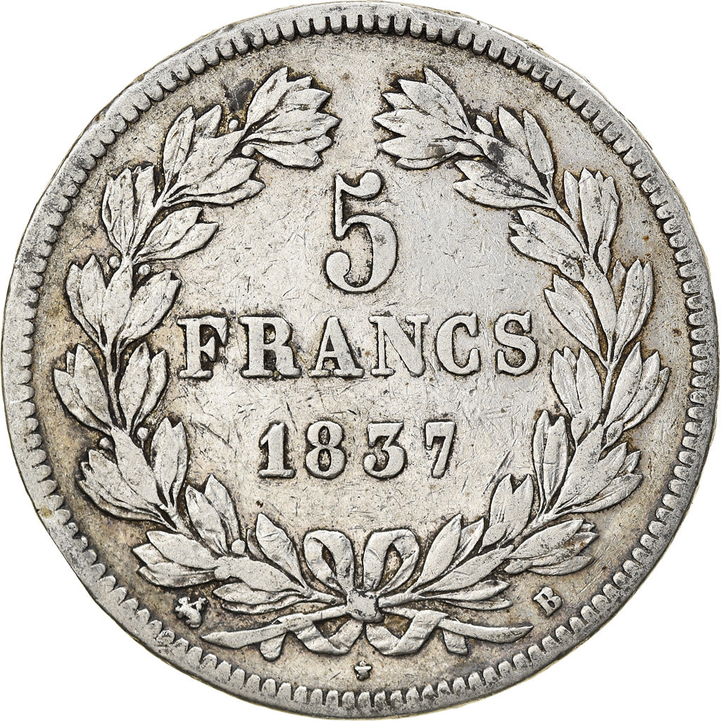 Münze, Frankreich, Louis-Philippe, 5 Francs, 1837, Rouen, S, Silber, KM:749.2