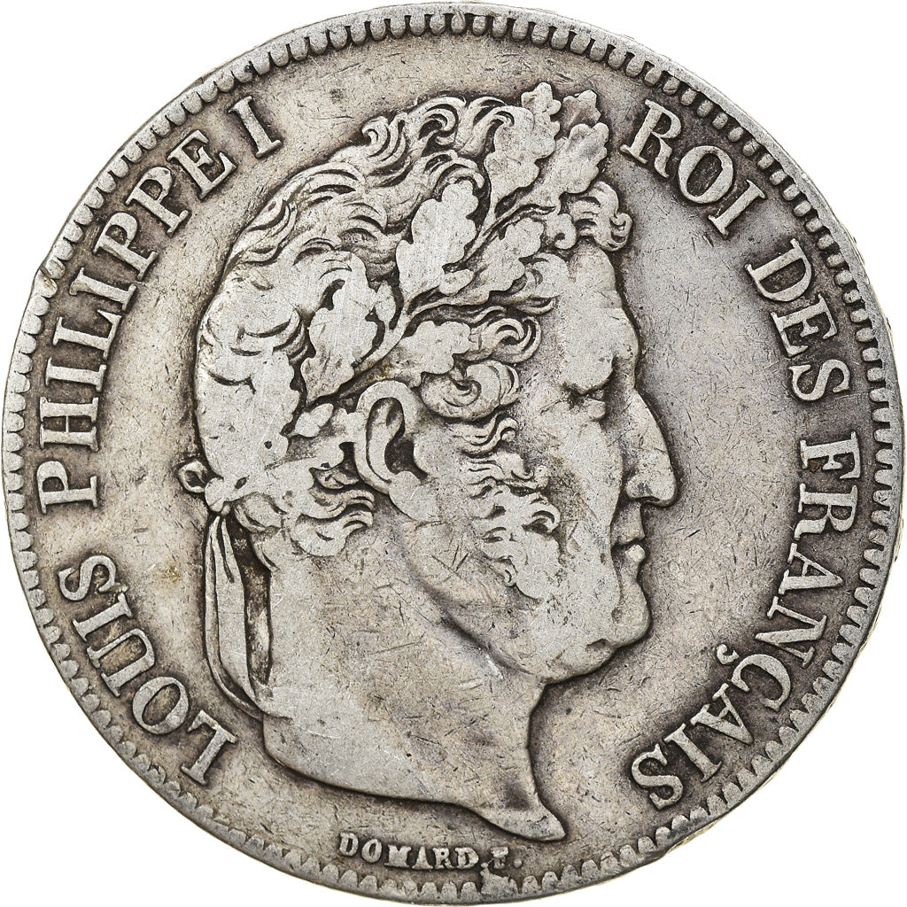 Moeda, França, Louis-Philippe, 5 Francs, 1837, Rouen, VF(30-35), Prata