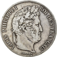 Moeda, França, Louis-Philippe, 5 Francs, 1837, Rouen, VF(30-35), Prata