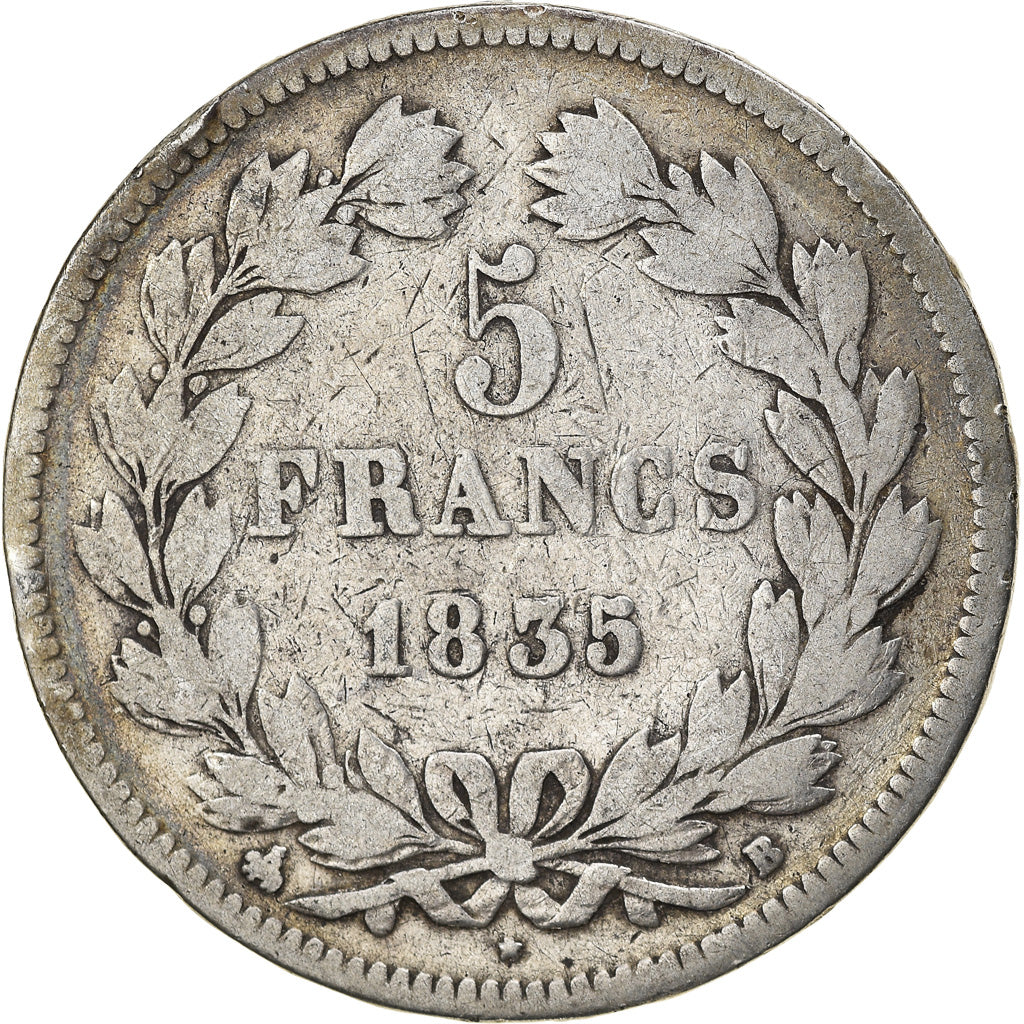 Moneta, Francia, Louis-Philippe, 5 Francs, 1835, Rouen, MB, Argento, KM:749.2