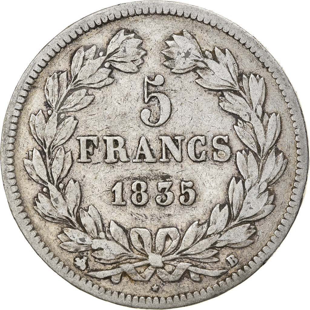 Moneta, Francia, Louis-Philippe, 5 Francs, 1835, Rouen, MB, Argento, KM:749.2