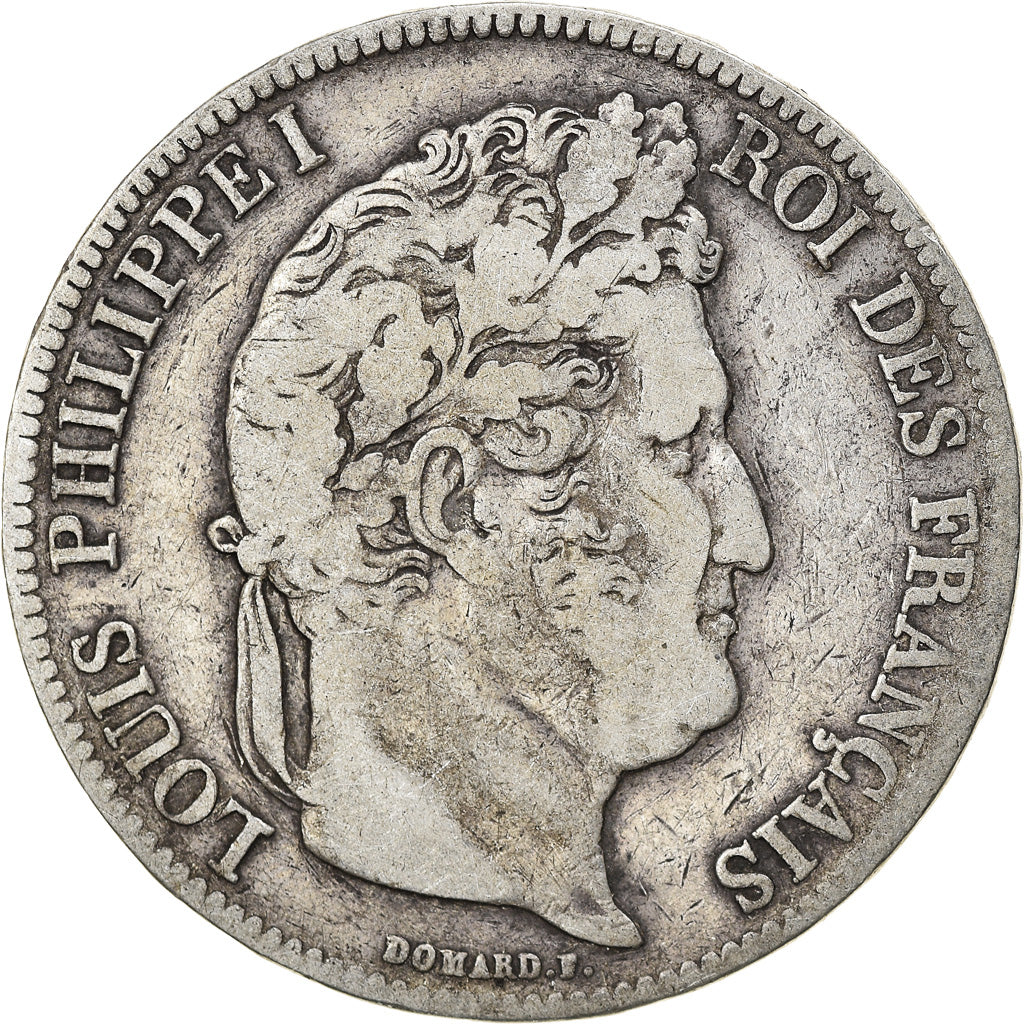 Moneta, Francia, Louis-Philippe, 5 Francs, 1834, Rouen, MB, Argento, KM:749.2